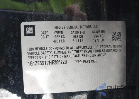 2017 Chevrolet Malibu 1Lt из США, поврежденный, VIN 1G1ZE5ST7HF286220